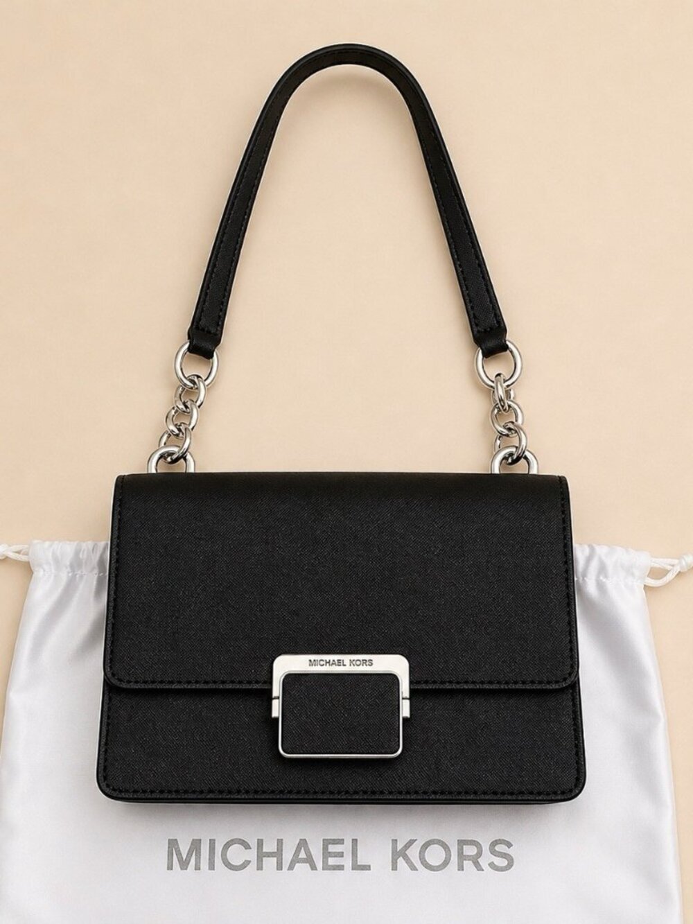 NWT Michael Kors Cynthia Shoulder Bag Black Flap Leather Extra Strap $248 Classi
